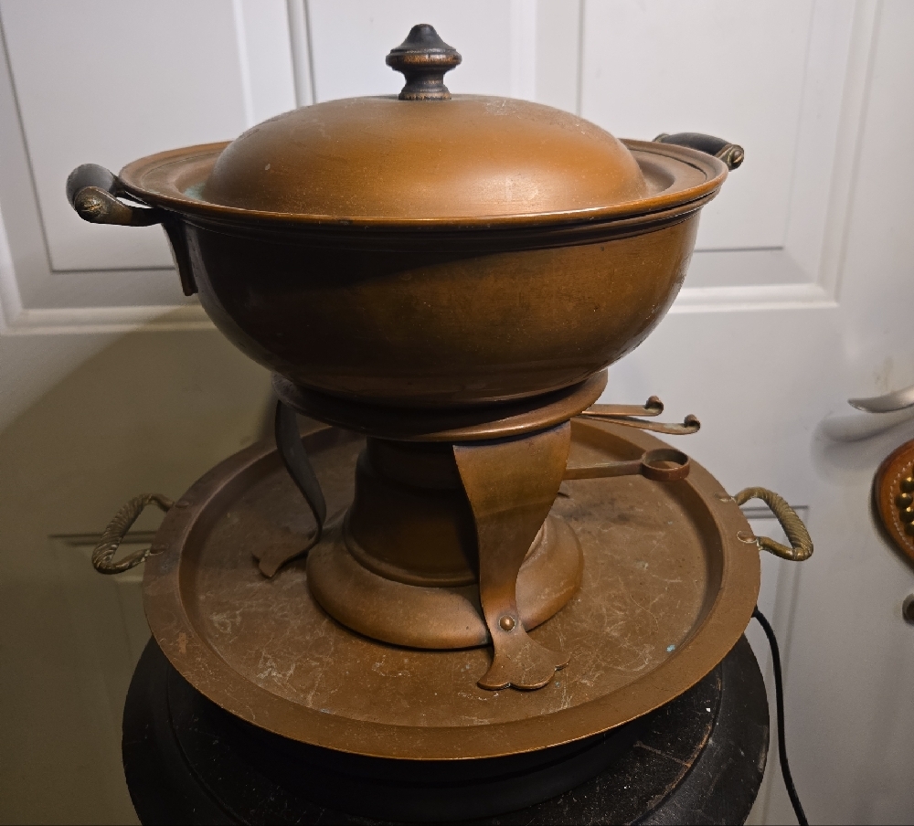 Joseph Heinrichs Paris New York Pure Copper Chafing Dish with Lid And Platter - Picture 7 of 16